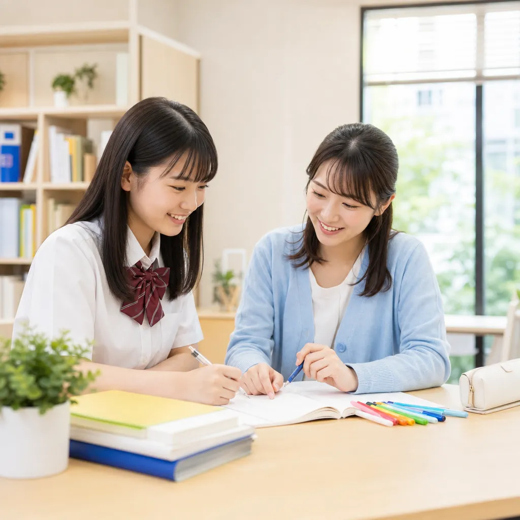 個別指導塾で女性カウンセラーと作るテスト対策ノート
